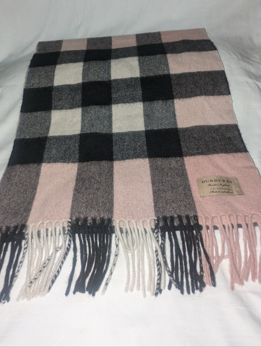 Burberry Mega Check Soft Pink, Black & Gray Cashmere-Blend Scarf